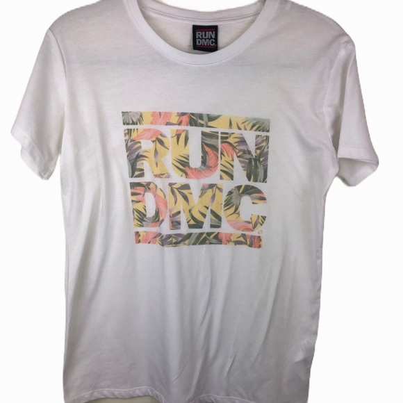 RUN DMC Tops - RUN DMC Hawaiian Print White T Shirt Top s…